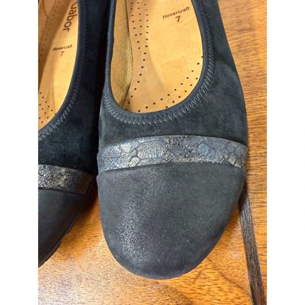 Gabor 7 Hovercraft Black Suede Cap Toe Ballet Flats Metallic Accent‎ 47.600.17